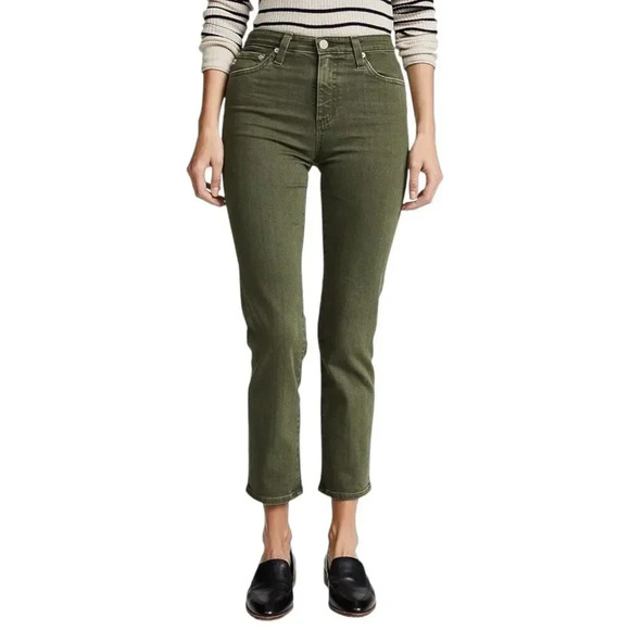 AG Adriano Goldschmied Olive Green High Rise Straight Crop The Isabelle Jeans 25 - Picture 1 of 5